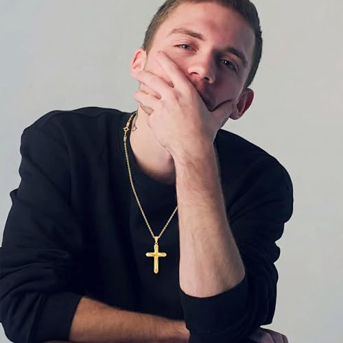 Image of Midari Gold Cross Necklace for Men 18K Gold Cross Pendant Minimalist Faith Necklace Christian Pendant Religious Gift