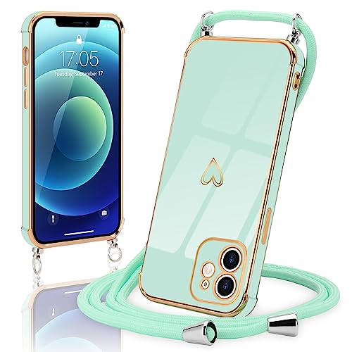 Micoden Cover per iPhone 11 con Cordino in Silicone, Collana Regolabile con Motivo Cuore d'Amore, Custodia Ultra Sottile con Cordino in Corda, Verde Micoden Cover per iPhone 11 con Cordino in Silicone, Collana Regolabile con Motivo Cuore d'Amore, Custodia Ultra Sottile con Cordino in Corda, Verde