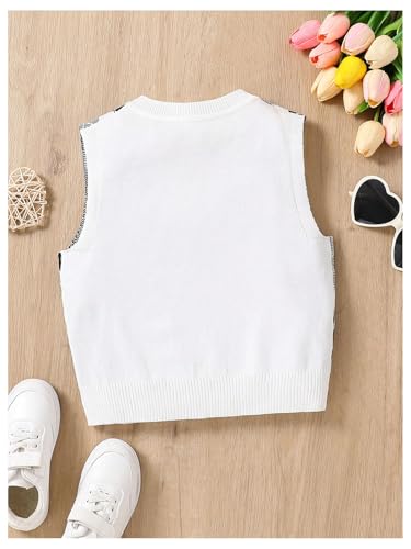 Milumia Girl's Heart Geo Argyle V Neck Sweater Vest Sleeveless Crop Tops Knitwear2