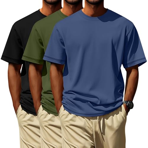 Image of Neer 3 Pack Big and Tall T-Shirts for Men L-7xl Tops | Large Casual Stretch Workout Tees, Short Sleeve Crewneck Oversized Shirts, Classic Summer Outfits, Comfy Basic Loose Clothes