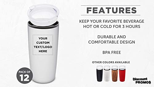 Custom Plastic Tumblers 20 Oz. Set Of 12, Personalized Bulk Pack - With Lids, Ice Coffee Tumbler, To Go Cup, Insulated - White #TOP1