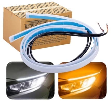 Eltron Turbo ELT5487UTRE DC Power Sequential Flow Universal Waterproof Ultra-Fine 60cm DRL | Daytime Running Light | Flexible | Soft | Tube Car LED Strip | White and Yellow Color (Pack Of 2)