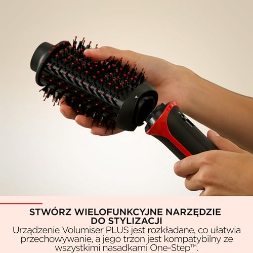 Revlon One-Step Volumiser Plus (zdejmowana głowica, ceramiczna płyta tytanowa, mieszane włosie do stylizacji z pinami z węglem aktywnym, technologia turmalinu jonowego), Czarny, RVDR5298E