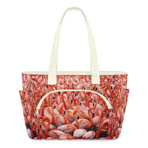 Sac fourre-tout femme flamants roses grand cabas matelassé et zippé