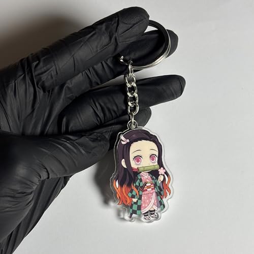 Image of Nezuko Kamado Chibi Acrylic Keychain | Compatible with Demon Slayer Anime | Cute Anime Charm for Keys, Bag, Backpack | Otaku Gift