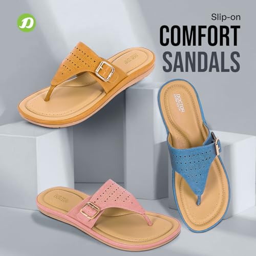 Image of DOCTOR EXTRA SOFT Women's Memory Foam Flat Slippers /Flip-Flops Stylish Casual Comfortable Diabetic Orthopedic Lightweight Slip-On Sandals with Adjustable Buckle for Women & Girls D-609