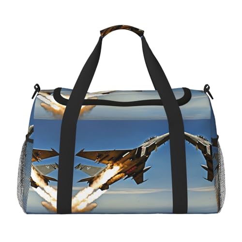 Sac de sport imprimé avions de chasse grand format noir pour adulte