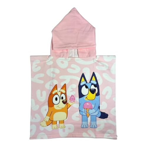 Bluey Kids Hooded Poncho Towel – Bath Beach Swim Cover Up for Girls – Soft & Absorbent Hooded Towel Poncho - One Size Fits Ages 2–6 Years - Childrens Ponchos