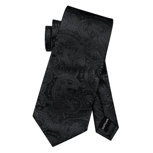 Image of DiBanGu Mens Paisley Tie Set Silk Woven Jacquard Necktie and Pocket Square Cufflinks Gift Set for Wedding Bussiness