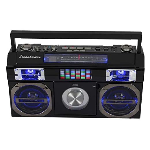 Studebaker SB2145B 80's Retro Street Bluetooth Boombox with FM Radio, CD Player, LED EQ, 10 Watts RMS Power and AC/DC