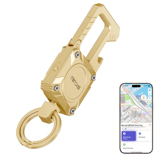 Image of Miroddi Keychain Tracker, Men's Key Chain Works with Find My(iOS Only), Heavy Duty Keychain Carabiner Bottle Opener, Car Key Chains with Finder, Anti-lost Keyrings Tracker, Rechargeable, Gold