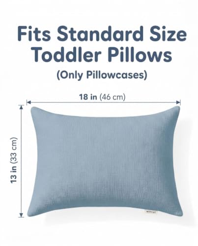 Image of Toddler Pillowcases for 13 inchx18 inch Pillow 2 Pack, Muslin Small Toddler Baby Kids Travel Pillow Covers for Boys Girls with Envelope Closure (Costume Blue, 13 x 18 Inch)