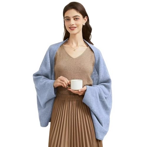 Huralona Women's Shawl Wraps Cashmere Warm Shawl with Sleeves Pashminas Shawl (Blue)
