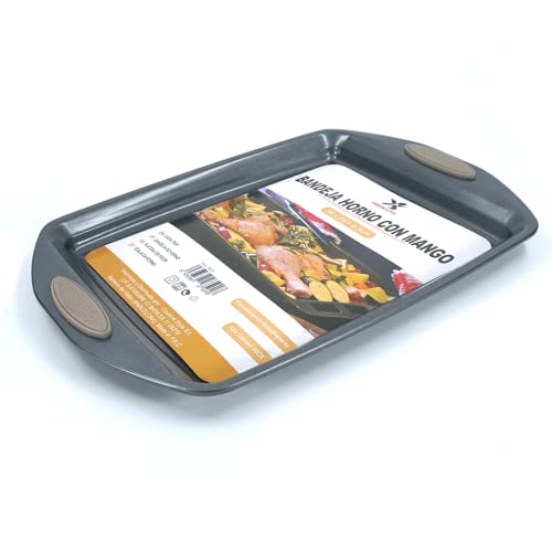 COUSINE STYLE - Bandeja para horno con mangos de silicona de 42*25*3 cm. Acero Inoxidable de 735 gr. Bandeja Horno / fuente para horno con agarraderas de silicona para tu cocina. Calidad Profesional Cover