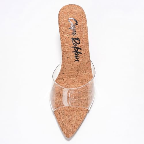 Cape Robbin Women's Clear Heels Sandals | 3.75 Inch Stiletto Open Toe | PU Leather Memory Foam Insole & Cork Heel | Pointed Toe Dressy Mules (Melrose.a)4