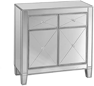 Southern Enterprises 2 Drawers and Faux Crystal Knobs Mirage Mirrored Cabinet, Silver