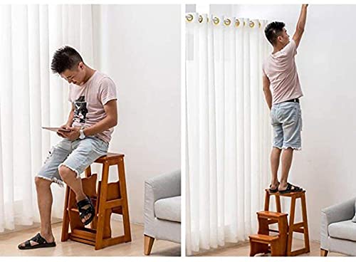 Taburete de escalera de madera plegable con 3 pasos para uso doméstico en interiores 3