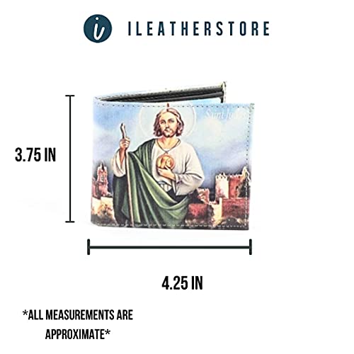 Leather Impressions Christian Gifts For Men - Bifold Wallet With 2 Flip Up ID Windows, 2 Inner Slots, 2 Billfold Pockets & 7 Card Slots - Classic Personalized Bible Wallet With Gift Box (St. Jude)2