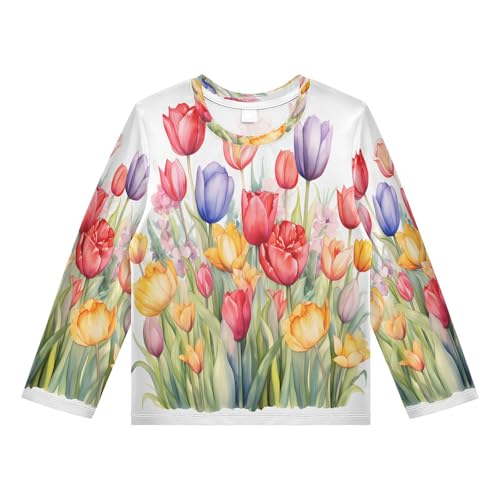 Boys Rash Guard Swim Shirt Long Sleeve UPF+ 50 Sun Shirts Quick Dry Shirt Painting Colorful Tulip for Toddler Kids