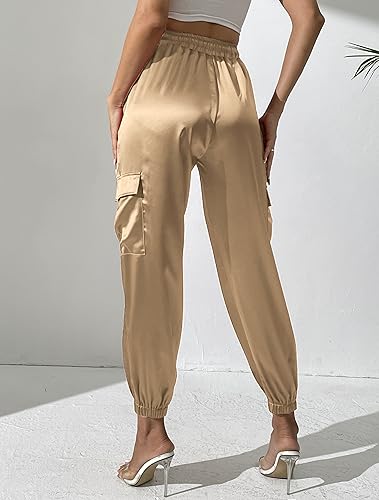 Pantalon de jogging cargo satin femme casual fluide et élastique
