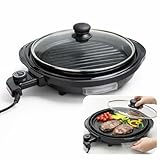 Churrasqueira Eletrica Grill Redondo Antiaderente com Tampa Controle de Temperatura Para Apartamento (Preto 110v)