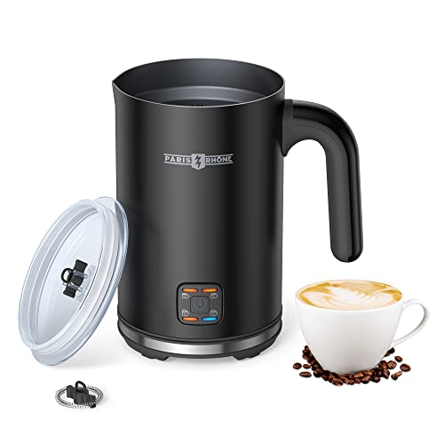 Milk Frothers, 4-in-1 Automatic Warm and Cold Milk Foamer,PARIS RHÔNE Electric Milk Frother and Steamer for Coffee, Milk Warmer, Foam Maker for Latte, Cappuccino, Macchiato (Black)