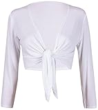 Maschinenwaschbar Damen Bolero mit Knoten, langärmelig, offenes Oberteil - Wei� - Large-X-Large