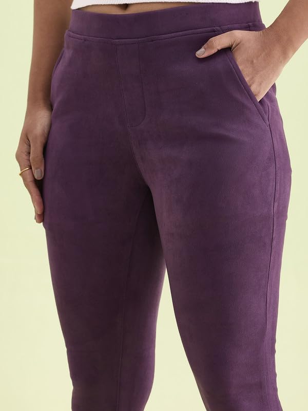 Image of GO COLORS Women Solid Mid Rise Suede Treggings