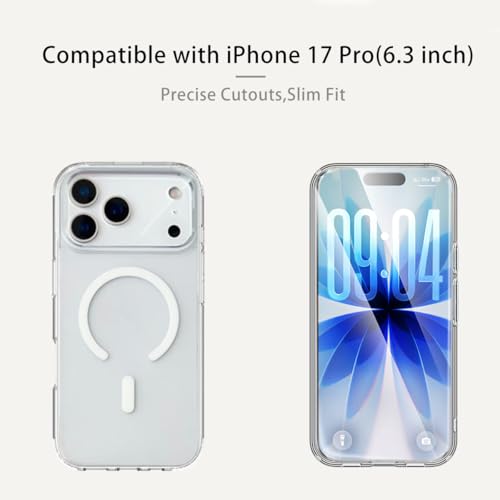 Image of TOPF&B Magnetic Case Compatible with iPhone 17 Pro,Compatible with Magsafe,Anti-Yellowing Cover,Transparent Screen Protector,Clear Case for iPhone 17 Pro,Crystal Clear
