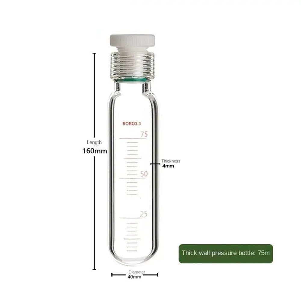 Cristalería de Laboratorio Botella de presión de pared gruesa Botella de presión de tornillo Tubo de presión de vidrio Tubo de reacción de PTFE(75ML)