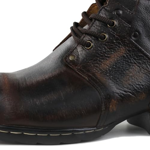 Image of OSSTONE Moto Boots for Men Fashion lace-up Leather Chukka Boots Casual Shoes Metal Cleats OS-6015-3-A-US-R Metal Black