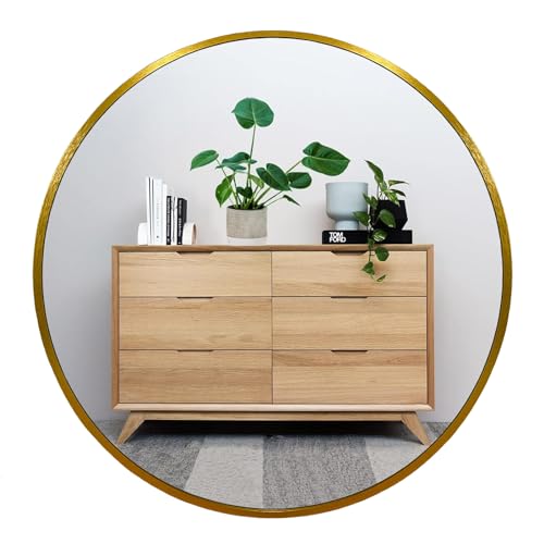 Image of Oruii Gold Circle Mirror, 22 inch Round Mirror Metal Frame, Golden Bathroom Mirrors for Bedroom, Bathroom, Living Room, Over Sink, Rustic, Vanity