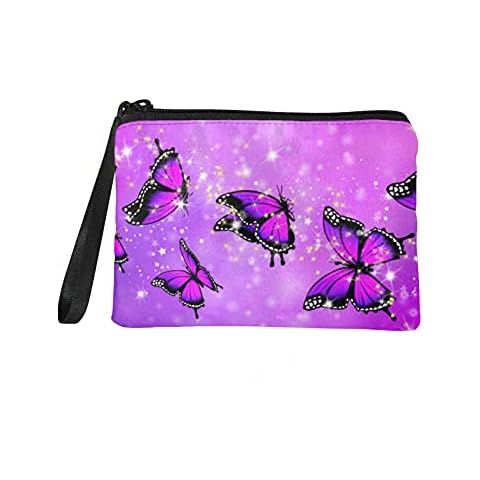 KUIFORTI Crystal Purple Butterflies Coin Purse for Women,Butterflies Wallet Mini Card Holder Organizer Tote Handbag for Ladies Girls Gifts,Travel Cosmetics Bags Toiletry Pouch Cover