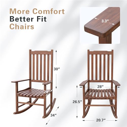 image for Greesum Outdoor Rocking Chair, Acacia High Back Oversized All-Weather 