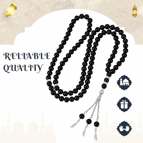 Ferreve 10 Pack Muslim Prayer Beads Tasbih 8 mm Black Glass and Metal Round Loose Beads