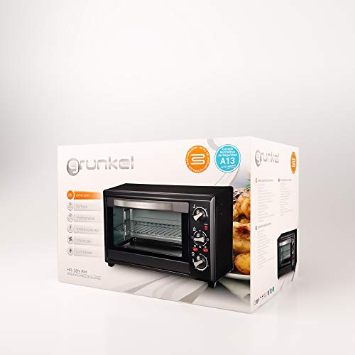 Grunkel - HR-28NRM - Multifunctionele elektrische tafeloven, 28 l, 3 verwarmingsfuncties, temperatuurkeuze tot 230 °C en 60 min-timer. Inclusief accessoires - 1600 W - zwart - Image 7