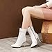 Gicoiz Women Office Mid Calf Stiletto Heels Boots Side Zip Work Formal Dress Shoes Winter Pointed Toe Warm Half Booties White Size 3 US/34