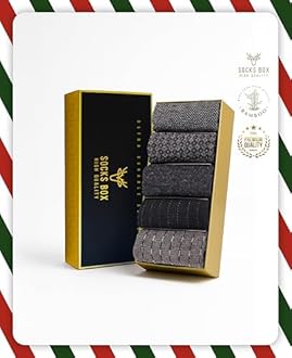SOCKS BOX, Men’s Bamboo Dress Socks With Gift Box, Patterned, Premium Quality (5/10 Pairs+Gift Box+Gift)