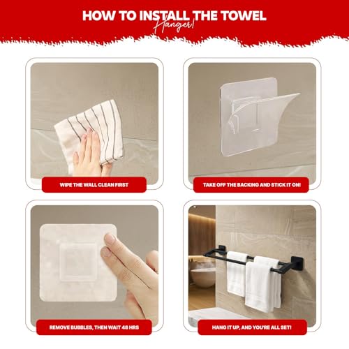 Image of Amazon Basics 24 Inch Bathroom Towel Hanger for Wall - Space Aluminum Towel Rod | Self Adhesive No Drill Rustproof Modern Towel Bar Rack for Bathroom & Kitchen