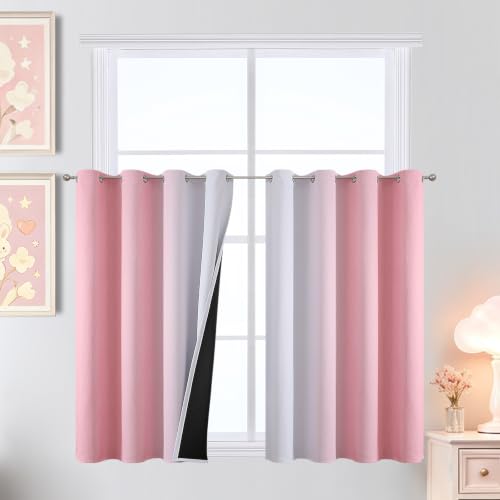Image of Estelar Textiler Pink and Greyish White Ombre Blackout Curtains 36 Inch Long for Kids Bedroom, Room Darkening Thermal Insulated Grommet Gradient Window Drapes for Living Room /Nursery, 52Wx36L,2 Panels