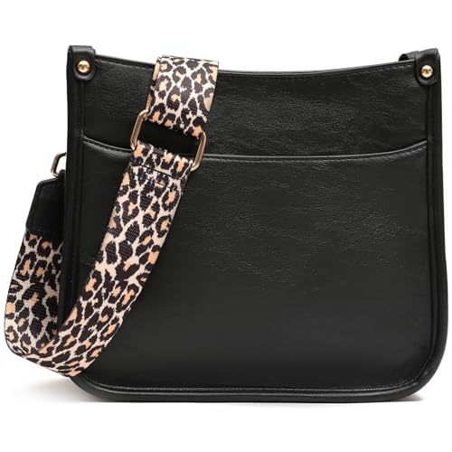KOGTLA Women's Crossbody Shoulder Bag with Leopard Guitar Strap,Vegan Leather Purse Handbag Bucket Tote Bag Black
