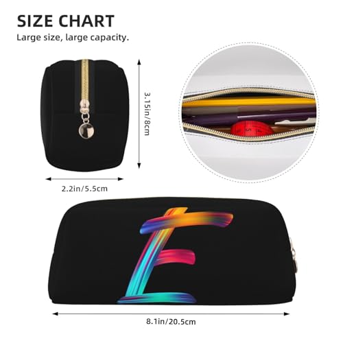 Image of Cute Initial Pencil Case for Kids Simple Leather Pencil Pouch for Boys Girls Letter Design Pencil Box Pen Bag Pencil Pouch Office Stationery Organizer, Rainbow Letter E