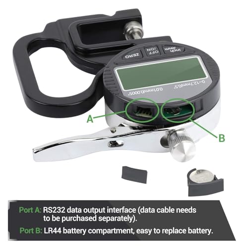 Image of Digital Thickness Gauge with Lever Handle - Electronic Micrometer Measuring Tool (0-12.7mm / 0.5 Inch) with LCD Display, 0.01mm Accuracy, Inch /MM Conversion (12.7mm)