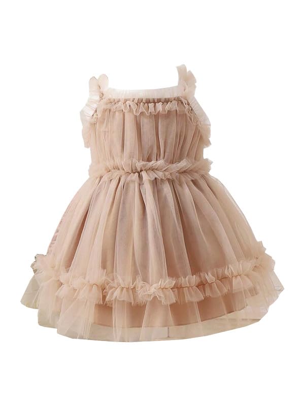 Image of Niren Enterprise Sleeveless Ruffle Sleeve Square Baby Girl Frock with Neck Boxer and net Flared | Frock Dress for Baby Girls