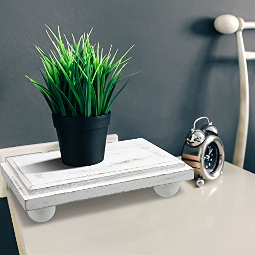 Wooden Riser White Rustic Pedestal Stand Wood Farmhouse Riser Rectangular Pedestal Display Tray For Coffee Bar Counter Kitchen Table Centerpiece Bathroom Dining Room Display #TOP3