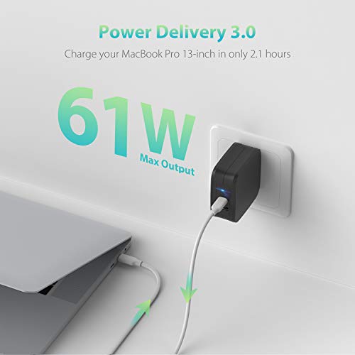 USB C Charger RAVPower 61W PD 3.0 Wall Charger Fast Charging Type C Foldable Adapter with dual Ports Portable Charger for laptop MacBook Pro tablets iPad Pro iPhone 12 Mini Pro Max Galaxy S20 Nintendo - Thumbnail 2