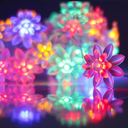 Image of Xenith 14 LED Double Silicone Lotus Flower Fairy String Decorative Lights for Diwali Christmas Tree Home Bedroom Window Wall Garden Lighting Navratri Ganpati Decoration (Multicolor, 3.5 Meter)