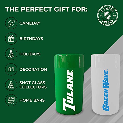 College And University 2-Pack Shot Glasses, Soft Touch Ceramic Shooters, Collegiate Drinkware Set (Tulane Green Wave - Multicolor,) #TOP5