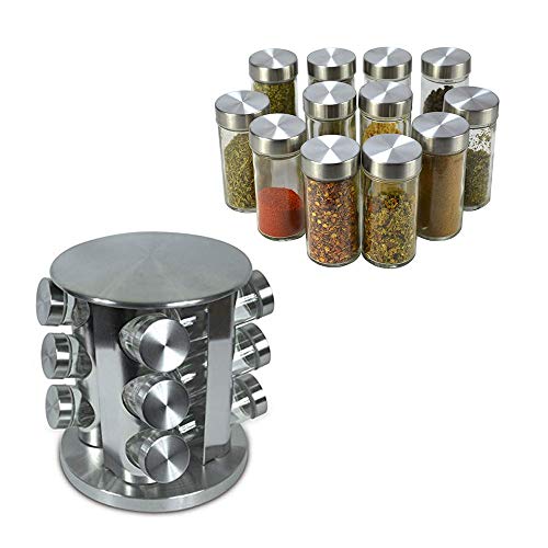 Porta Temperos Giratorio 12 Potinhos Condimentos Inox Vidro Restaurante Cozinha