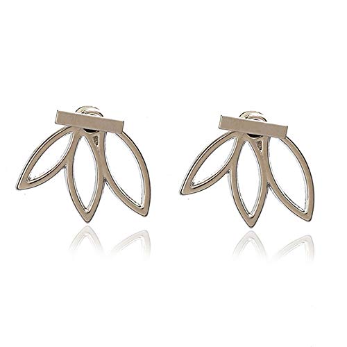 Lotus Studs Ear Crawler Earrings Cuff Climber Ear Wrap Pin Vine Pierced Charms Geometric Clip On Jewelry Silver Plated